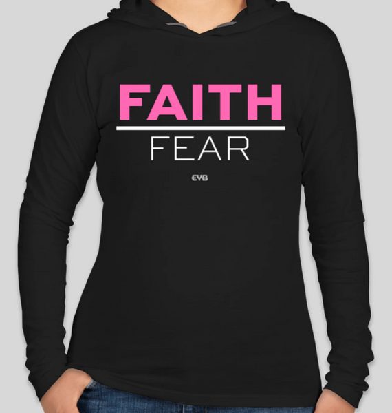 FAITH over Fear Women's Hooded Long Sleeve Shirt - PINK/WHITE