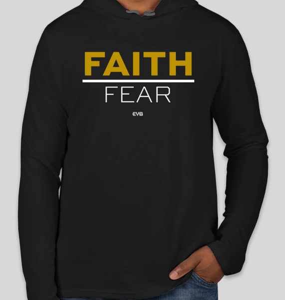 FAITH over Fear Unisex Hooded Long Sleeve Shirt - BLACK/GOLD