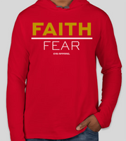 FAITH over Fear Unisex Hooded Long Sleeve Shirt RED/GOLD