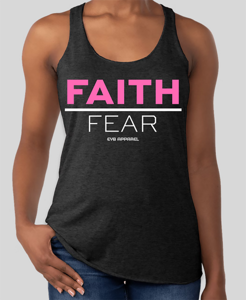FAITH over Fear Racerback Tank - PINK/WHITE